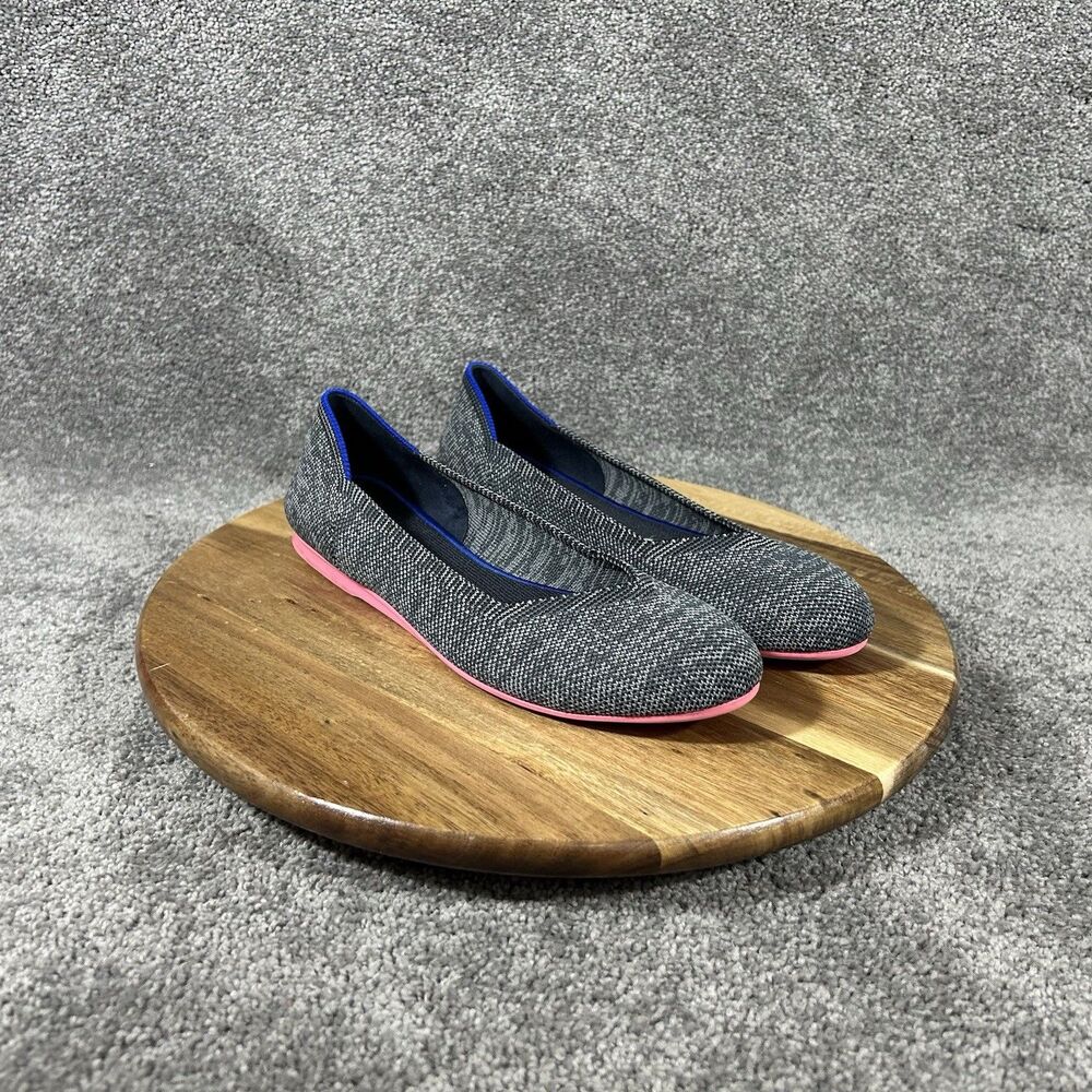 Rothy’s Birdseye Flats Women’s Sz 7 Charcoal Knit Round Toe Ballet Slip On Shoes